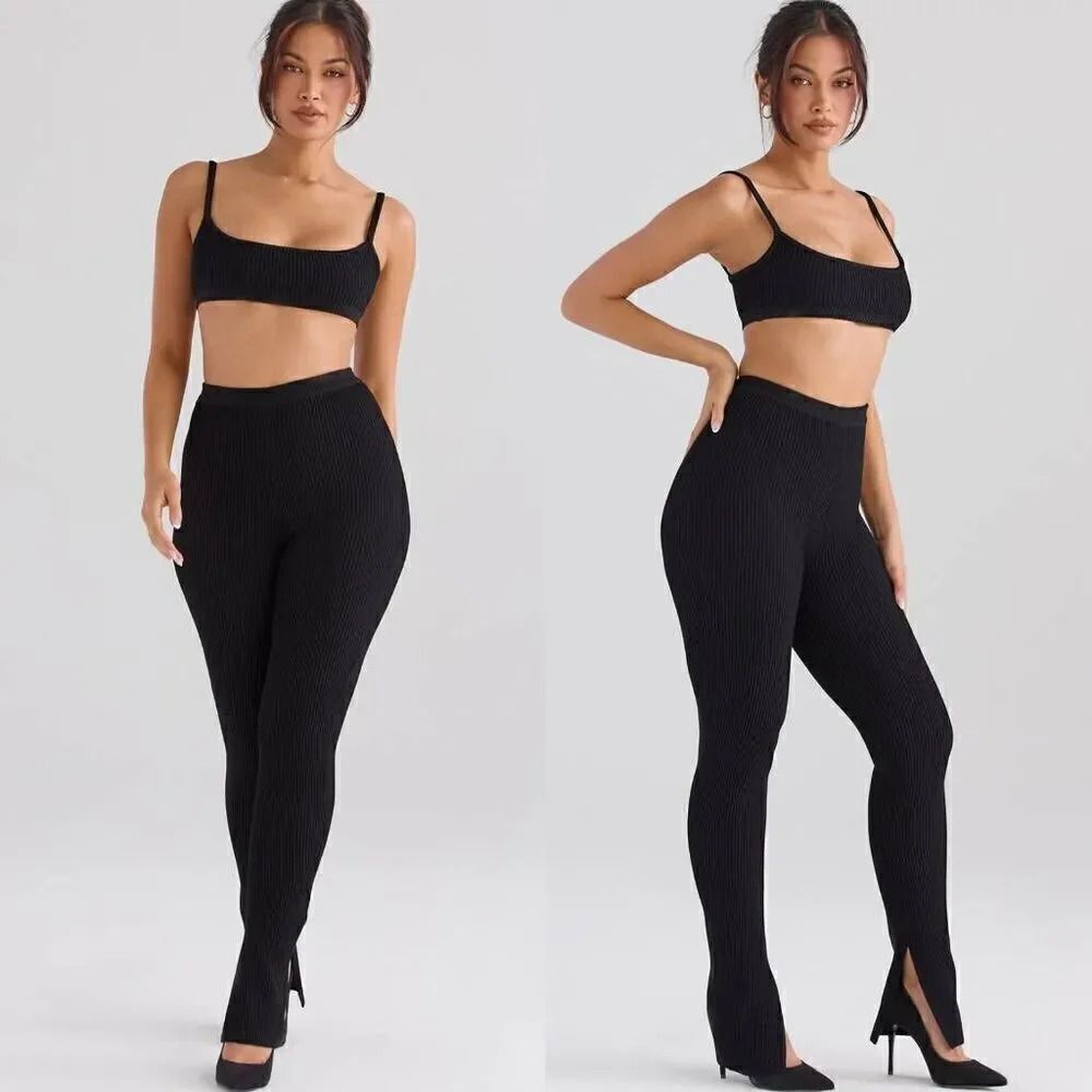 House of CB 'Mitzi' & 'Mitcha' Black Ribbed Set XS